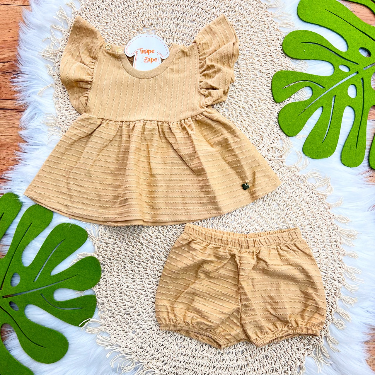 Conj. Batinha Pingente Coração e Short - Areia